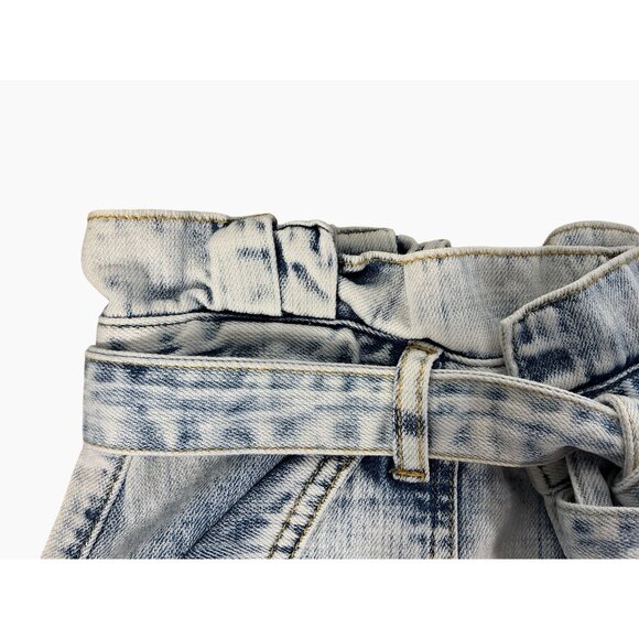 BLANK NYC High-Waist Light Blue Acid Wash Denim Paperbag Shorts Tie Belt Size 28 - Picture 9 of 14
